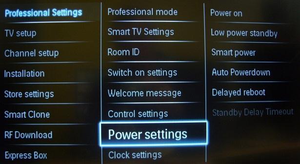 startup channel) after the mains power is connected. [Standby]: When set, the TV will always turn to standby (status as defined in Low power standby option) after the mains power is connected.