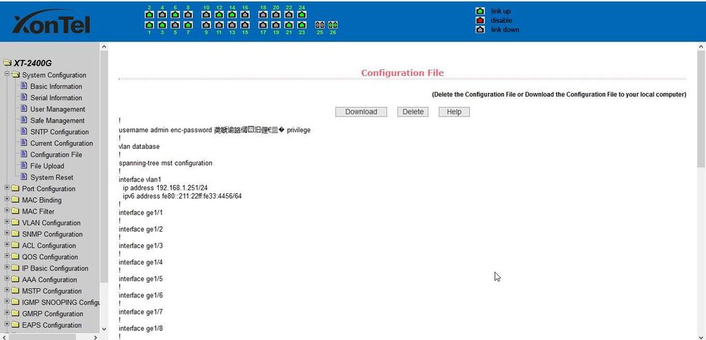 (6) Configuration file page Figure 14 is profile configuration file page. This page allows users to view the system's initial configuration.