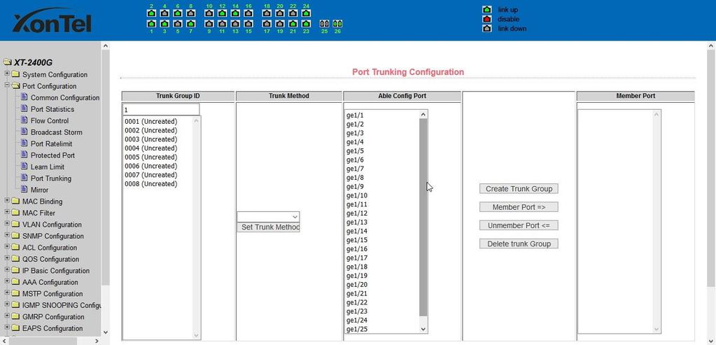 (8) Port Trunking configuration page Figure 24 is the port trunking configuration page, this page allows the user to configure the port trunking.