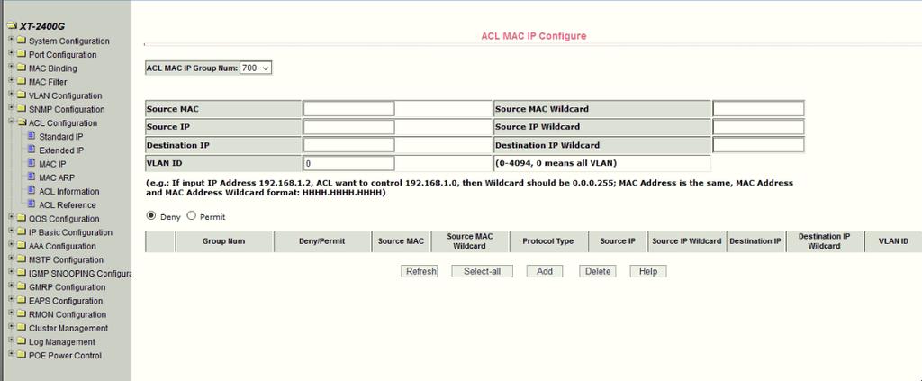 (3) MAC IP ACL configuration page Figure 37 is the MAC IP ACL configuration page.