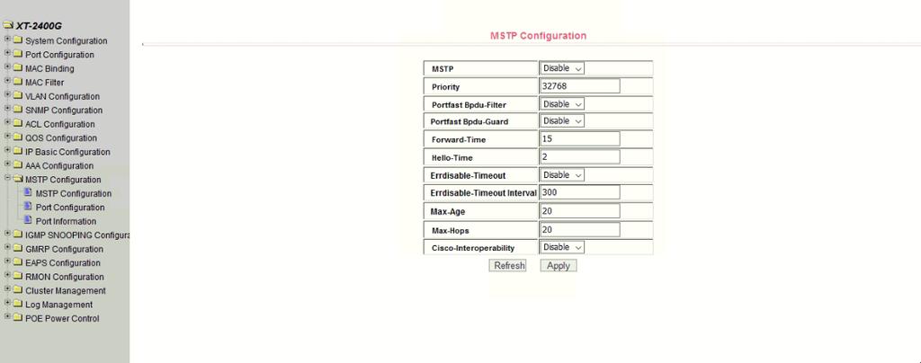13 MSTP Configuration (1) MSTP configuration page Figure 51 shows the MSTP global