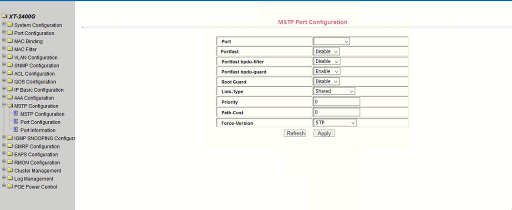 Figure 51 MSTP configuration page (2) MSTP port configuration page Figure 52 shows the MSTP