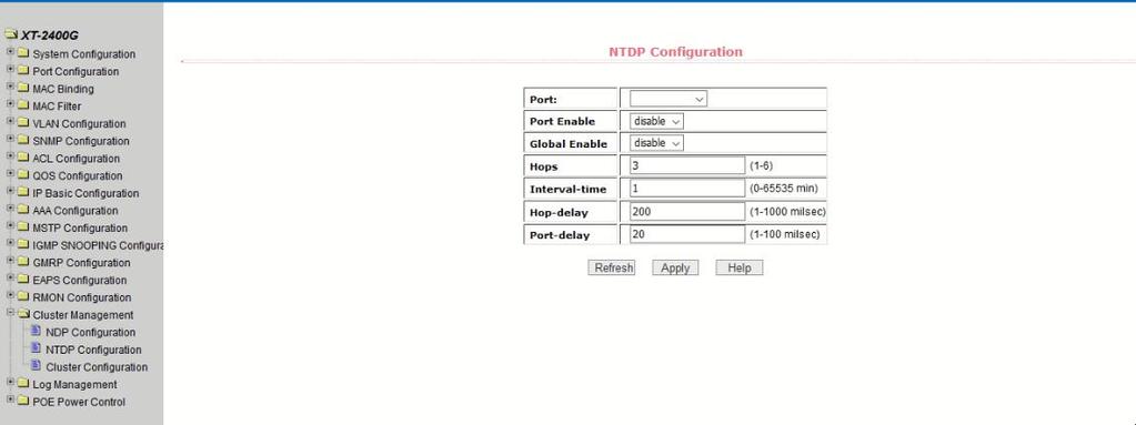 (2) NTDP configuration page Figure 66 shows the NTDP configuration page, where users can configure NTDP.