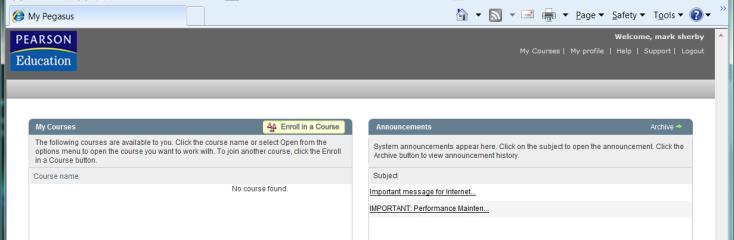 Step 3: On the My Courses page (similar to what is shown below), click Enroll in a Course.