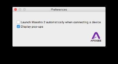 adjusted. Hide Apogee Maestro - Choose this menu item to hide the Maestro application.