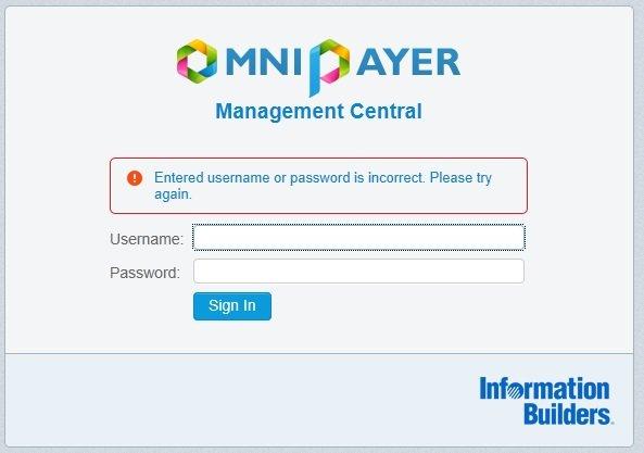 3. Available Pages in Omni-Payer 360 Viewer If an invalid user name or password is provided during the log in attempt, a message indicating that invalid credentials were entered, as shown in the
