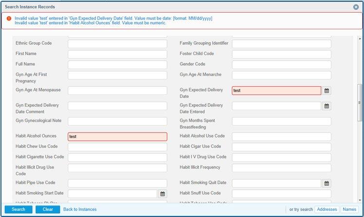 Master Comparison Page After invalid data is entered and you click Search, an appropriate message is displayed and the corresponding field is highlighted in red, as