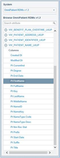 Omni-Payer Data Dictionary Page Structure Once a system is selected from the drop-down list, the Navigation panel is