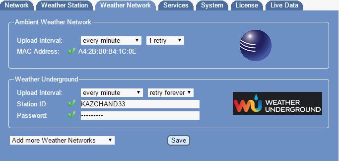 10. Weather Network Figure 10 11. Services (Email, Twitter, http, ftp and mysql) To upload the live data via email, twitter, http, ftp and mysql, select the Push Services tab.