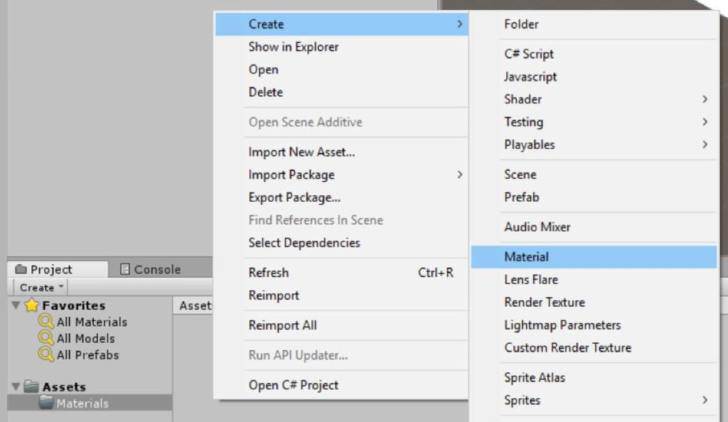 Right click in Assets and select New Folder, call this Materials.