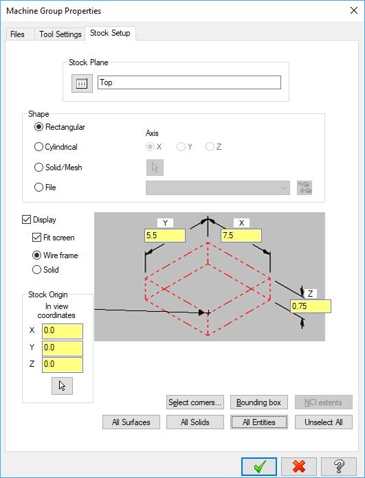 Expand Properties (click +) in Toolpaths Manager and click Stock setup in Toolpaths Manager, Fig. 24. Step 4. Confirm Stock Plane is Top, Fig. 25. Step 5. Confirm Display check box is checked. Step 6.