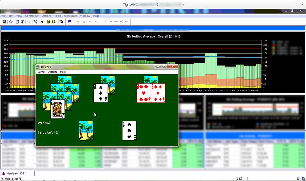 Solitaire session watched over VNC