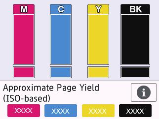 Check the Ink Volume (Page Gauge) Although an ink volume icon appears on the machine's LCD, you can view a larger graph that displays the ink left in each cartridge. Press [Ink] > [Ink Volume].