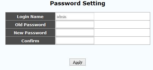 3.5.2 Password Setting This function is used to modify the default password for the device. The password is required so that only authorized users have access to the management of the device.