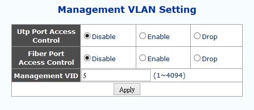 3.5.8 Management VLAN Setting This function is independent of any other VLAN group or per port settings.