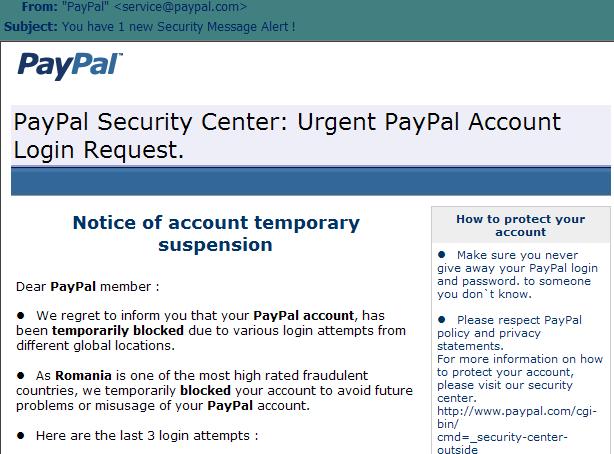 Is the email really from ebay, or PayPal, or a bank? As an example, here is what the email said: n n Return-path: <service@paypal.