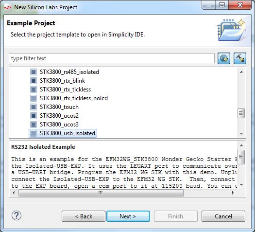 Getting Started Figure 3.5. Selecting the usb_isolated example project The example and code can now be seen in the IDE perspective.