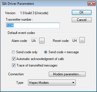 2) SIA driver configuration In the dialog box «Communication» (Menu «Configuration / Communication»), «drivers» tab, if the «SIA» entry is not listed, click