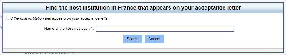 Option 2: Your French institution is NOT listed in the dropdown menu Click on the blue button Find your French institution Search for your institution in the search window by typing "Institute