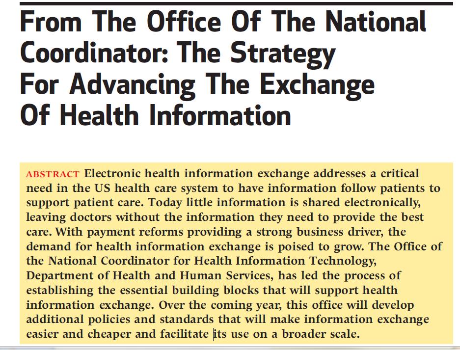 ONC s Health Information Exchange Strategy