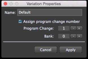 Variation Properties Double-clicking on a variation name opens a dialog that displays variation properties. Name To rename the variation, type a new name here.