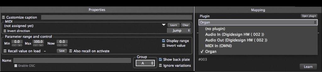Organ. 9. Assign the widget to a plugin parameter. Next, we have to tell Gig Performer which parameter we want to have the widget control.