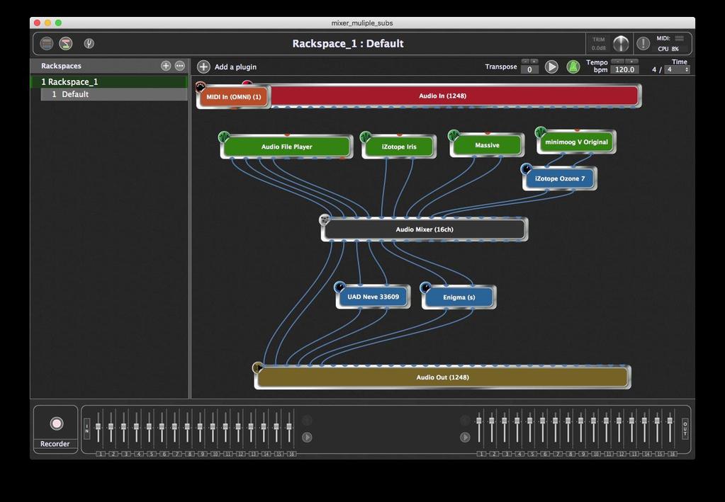 Multiple submixers in one plugin Since inputs can be independently assigned to outputs, a single 16-channel mixer can be used as if it were a few small submixers in one package.