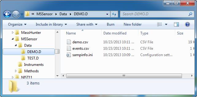 If you installed the software to the default directory, your data file will be located in the "c:\mssensor\data\" subdirectory. The data file directory, demo.