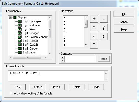 Formula Editor Dialog Box Components This list includes all of the components that are available in the current method.