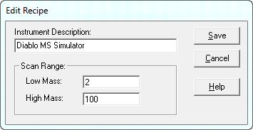 Diablo MS Simulator The Diablo MS Simulator instrument is a simple mass spectrometer simulator that generates random abundance values over a specified "scan range".