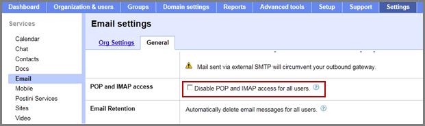 In Google Apps Administration, click the Settings tab. 2. Under Services, click Email. 3.