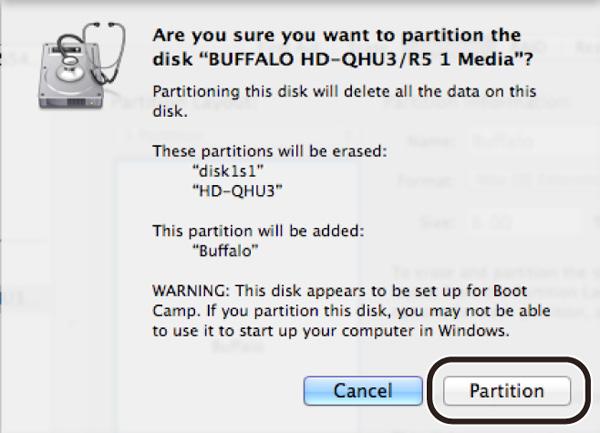 8 Click Partition. This completes the formatting process. Note: If "Do you want to use Volume_name to back up with Time Machine?