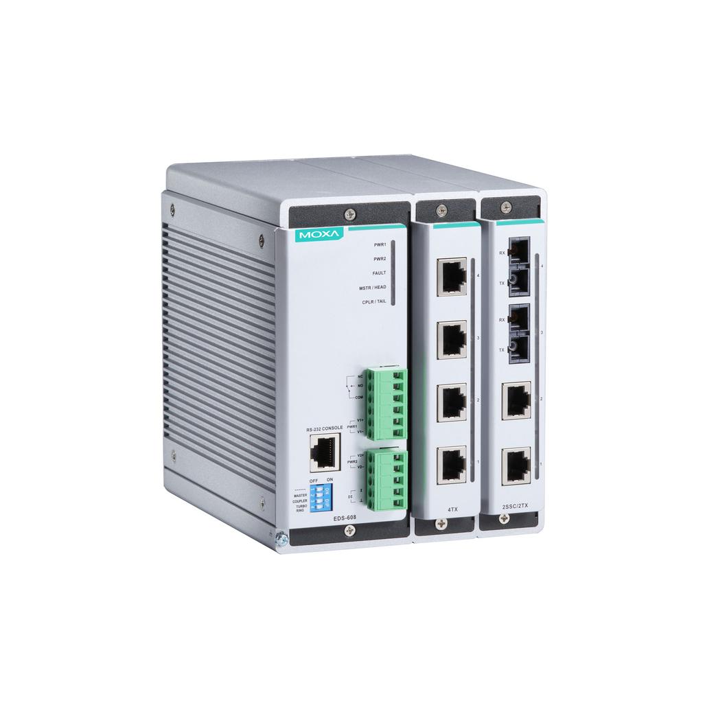 EDS-608 Series 8-port compact modular managed Ethernet switches Features and Benefits Modular design with 4-port copper/fiber combinations Hot-swappable media modules for continuous operation Turbo