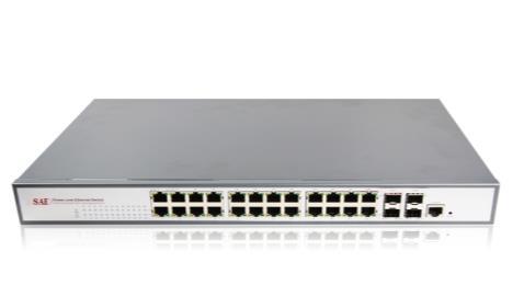 Type: SAE-PE242400-QSFP-NMS Technical Specification of SAE-PE242400-QSFP-NMS 24 POE ports & 24 port 10/100/1000 switch & 4 Gigabit fiber ports(sfps) PoE Switch with 24 PoE Ports and 4 Gigabit fiber