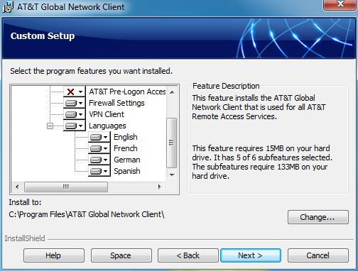 Including Optional Features Each edition of the AT&T Global Network Client should include the core features necessary for most services.