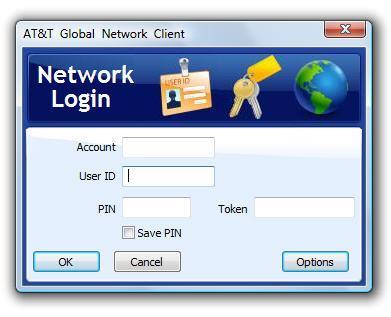 Figure 29: Network Login and Options Dialog Windows On the Login Window Options dialog change the drop down box labeled Password format to PIN and token. Click OK.