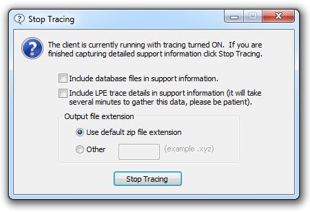 the issue with detailed tracing enabled. Click the Detailed Tracing button to enabled high level tracing.