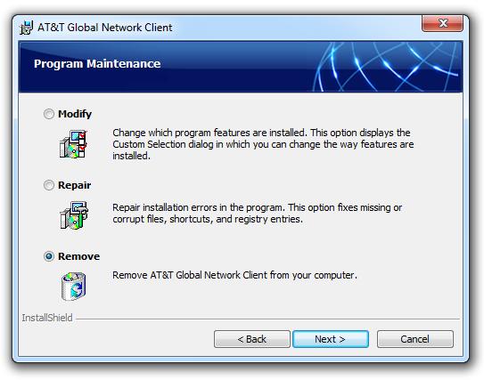 Global Network Client; to uninstall click Change and follow the directions below.