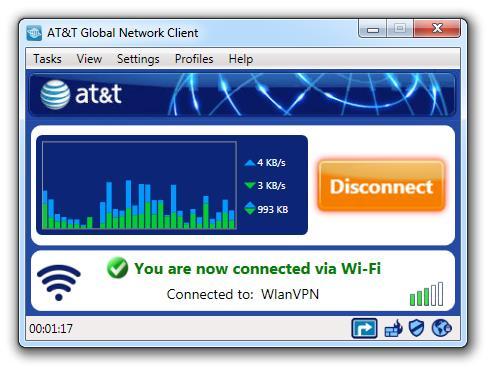 Wi-Fi Signal Strength When a Wi-Fi network is used for the connection the signal strength of the Wi-Fi connection is shown under the Disconnect button.