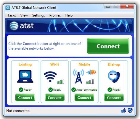 When the AT&T Global Network Client is running, it is aware of the auto-connected state of the mobility device connected to the laptop.