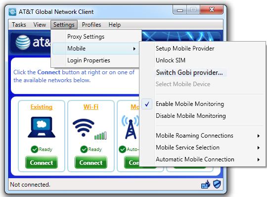 Figure 83: Switch Gobi Image In order to switch the image loaded on your Gobi device, right-click the Mobility icon in the Available Networks task panel