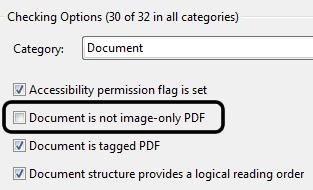 Checking Image-Only PDFs Image-Only PDF: Reports whether the document contains non-text content that is not accessible. 3. Move the cursor over Tools and click a.