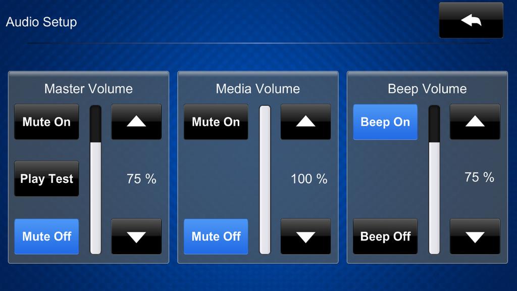Audio Setup Tap Audio Setup on the Setup screen to display the Audio Setup screen.