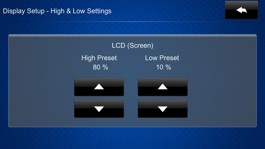 Tap the left and right arrow buttons under Threshold Value to raise or lower the LCD ALS (ambient light sensor) threshold value for switching between high and low auto-brightness presets from