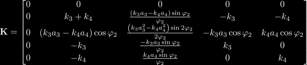 2 a mass matrix M, a stiffness matrix K and a damping matrix B can be developed as shown below.
