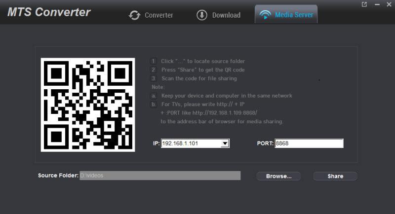 Step 4: Scan the resulted OR code for sharing Use your iphone, ipad, Android phone/tablet to scan the QR code then you can play the video directly without needing to transfer the media to devices via