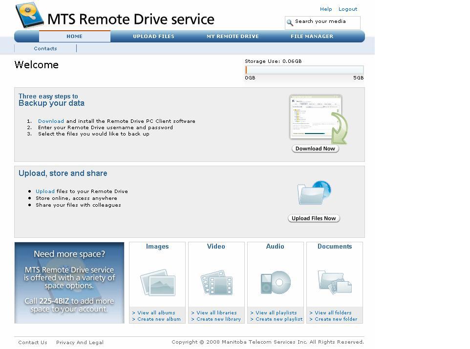 The Home Page Once you are signed in, the Home page is displayed. From this page, you can download and install The Remote Drive PC Client software.