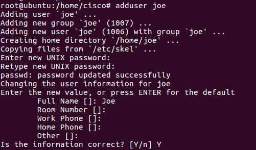 e. Type Y for yes and press Enter. f. Place the user joe in the HR group.