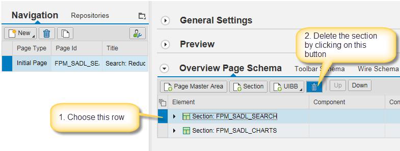 In Overview Page Schema tab, select the row