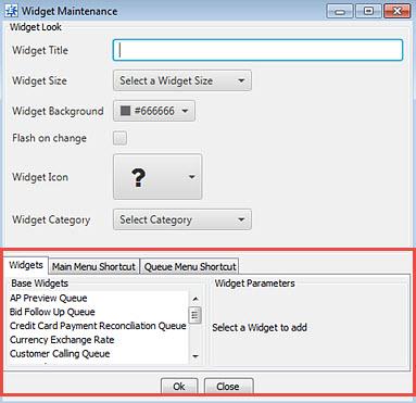 Solar Eclipse Widgets and Menu Shortcuts To edit a widget or menu shortcut: 1. Use the Edit icon on the widget or menu shortcut you want to edit: The Widget Maintenance window displays. 2.